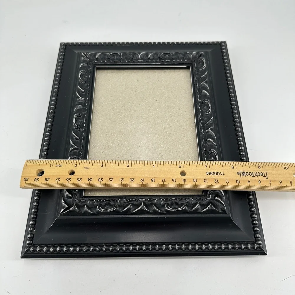 Shabby Black Ornate 5x7 Tabletop Picture Frame Beaded Scroll Design